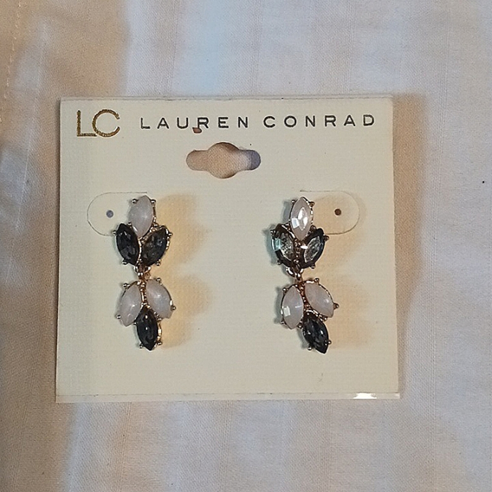LC Lauren Conrad dressy earrings, pearl and charcoal stones